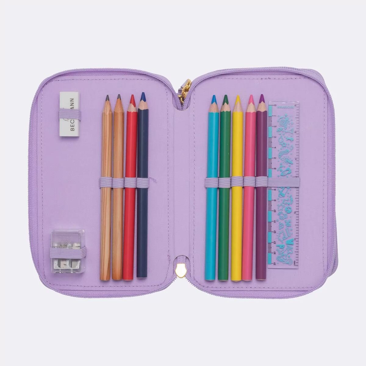 Beckmann 3-fächrige Federmappe mit Inhalt, Unicorn Princess Purple