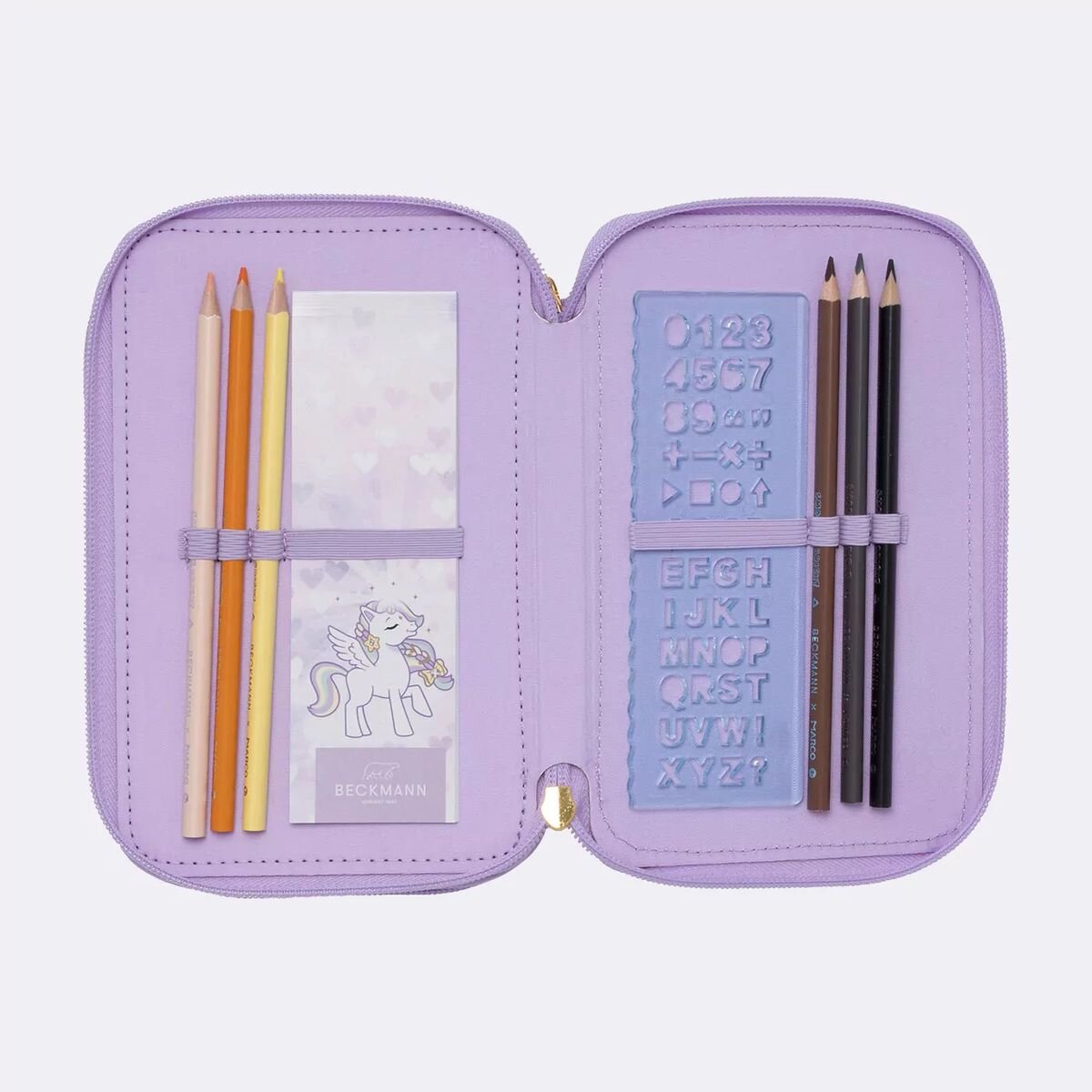 Beckmann 3-fächrige Federmappe mit Inhalt, Unicorn Princess Purple
