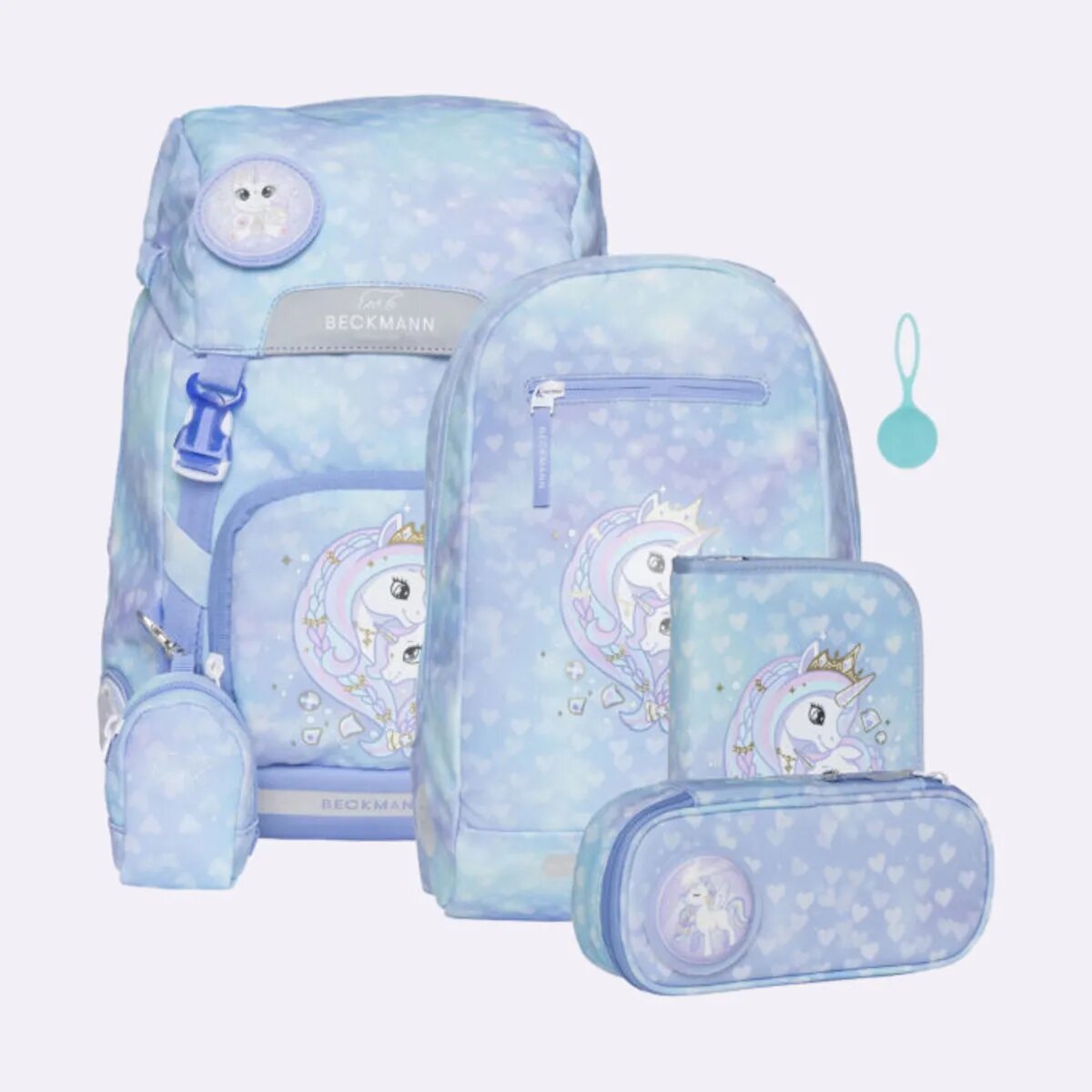 Beckmann Schulrucksack-Set Classic Unicorn Princess Ice Blue, 7-teilig