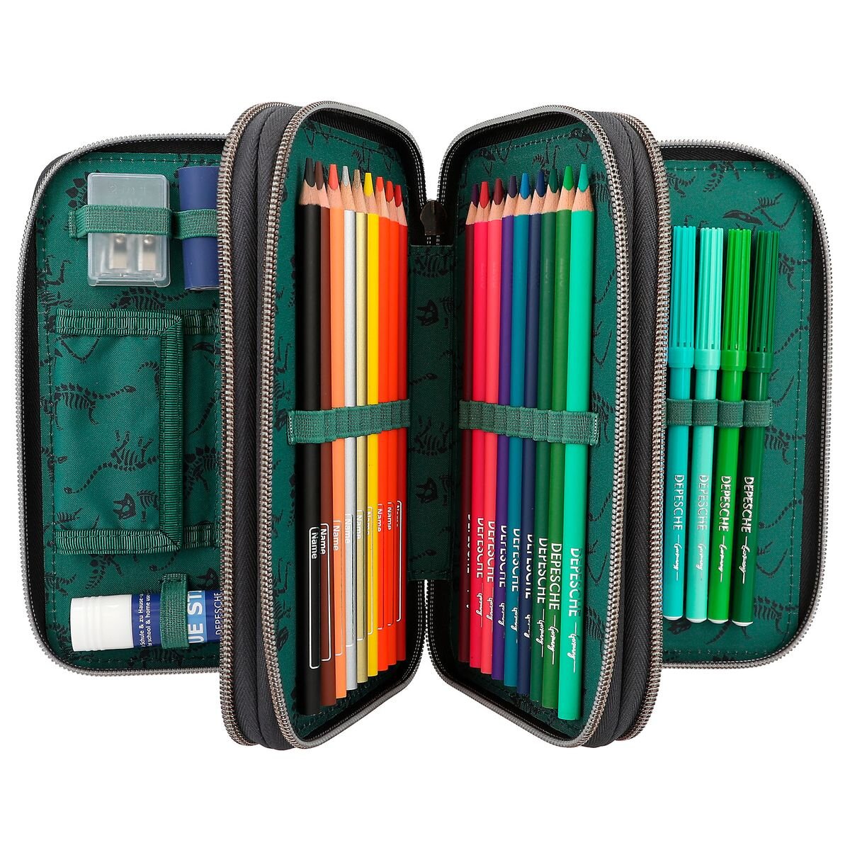 Depesche Dino World 3-Fach Federtasche LED grau