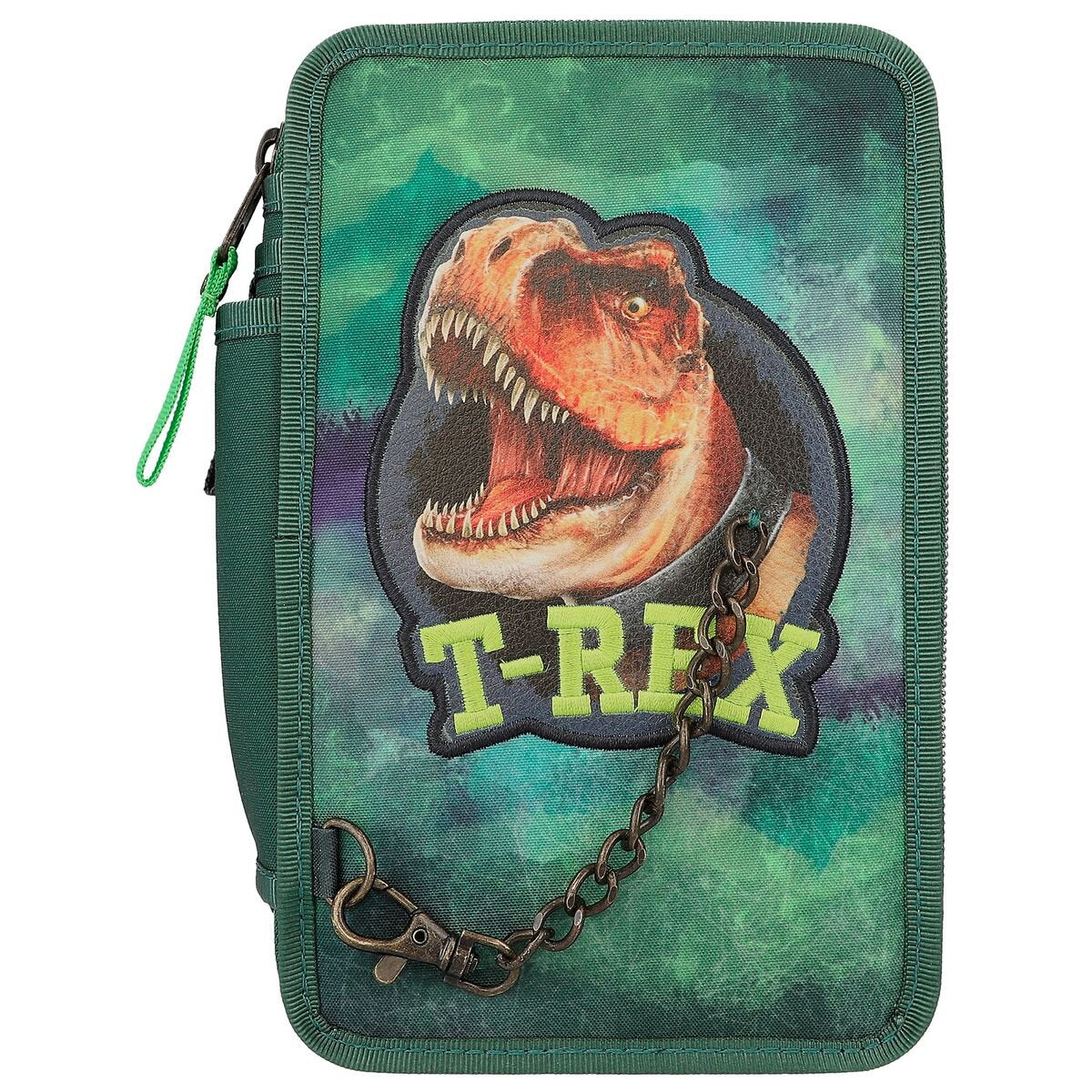 Depesche Dino World 3-Fach Federtasche Mit Kette Grün