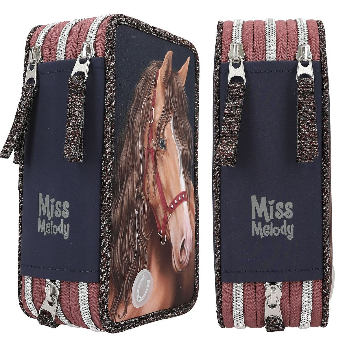 Depesche Miss Melody 3 Fach Federtasche LED GLITTER HORSE