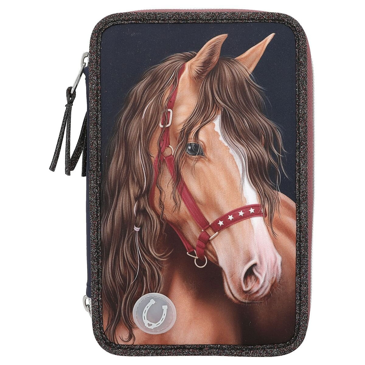Depesche Miss Melody 3 Fach Federtasche LED GLITTER HORSE