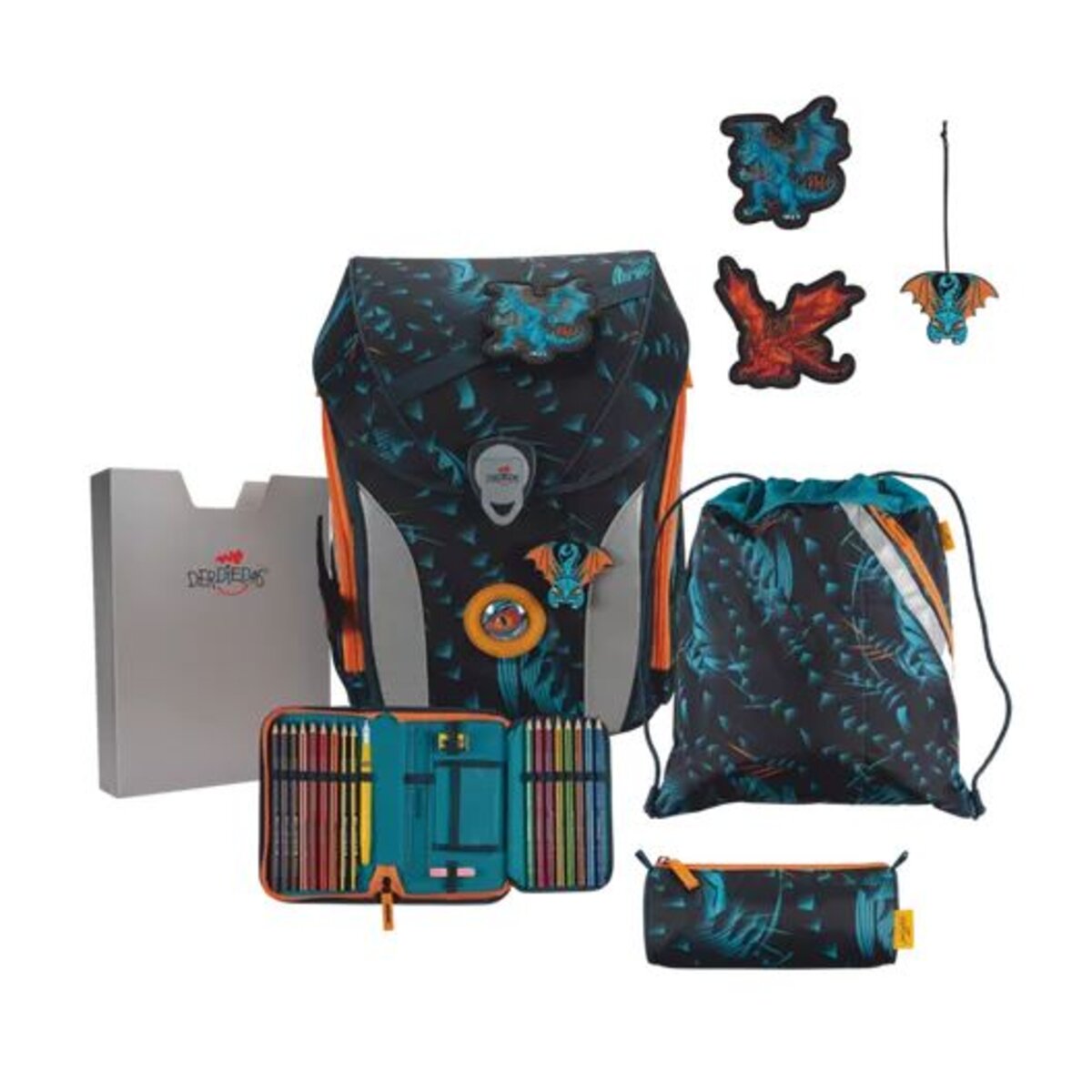 DerDieDas Schulranzen-Set ErgoFlex MAX Exklusiv LED Dragon Moon, 5-teilig