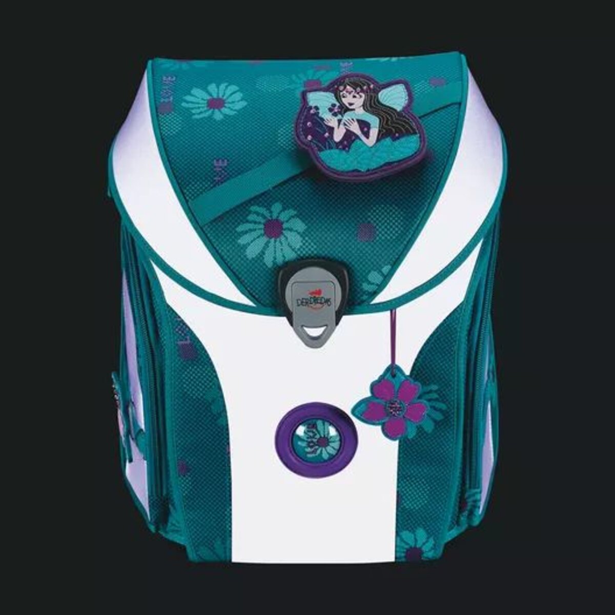 DerDieDas Schulranzen-Set ErgoFlex MAX Exklusiv Superflash Fairy Flower, 5-teilig