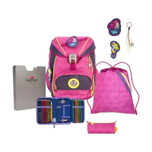 DerDieDas Schulrucksack-Set ErgoFlex Exklusiv Superflash Pink Mermaid, 5-teilig