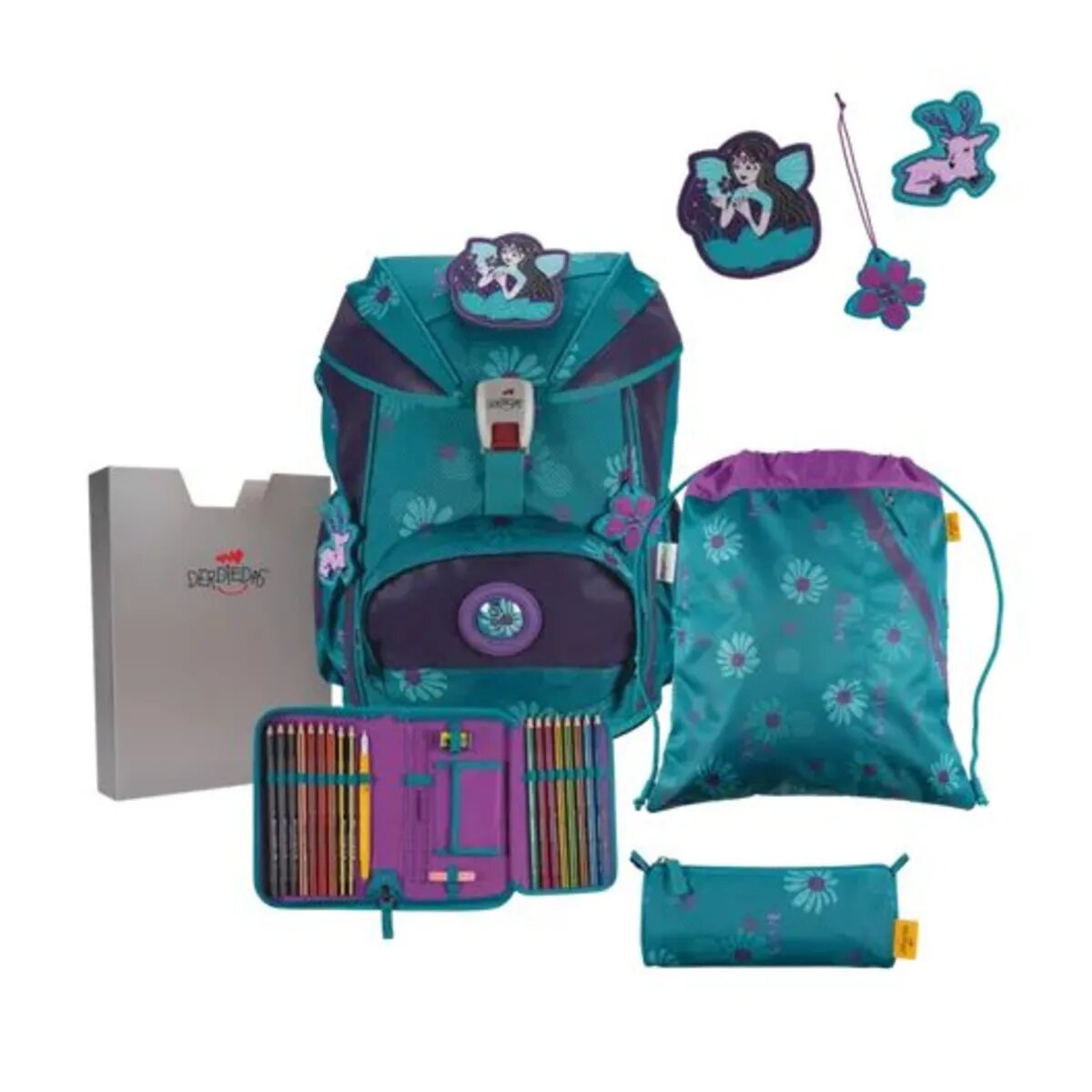 DerDieDas Schulrucksack-Set ErgoFlex Exklusiv Superflash Fairy Flower, 5-teilig