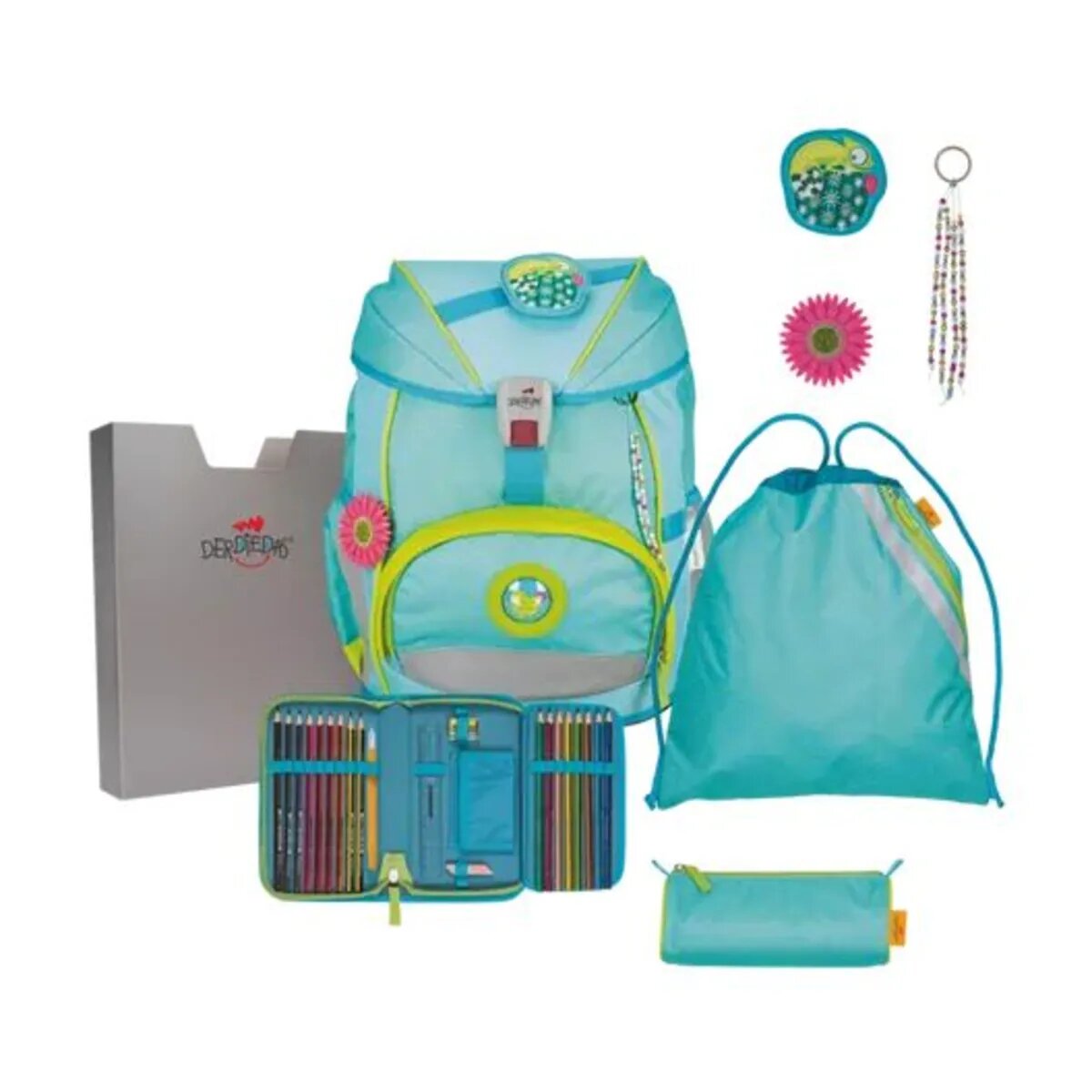 DerDieDas Schulrucksack-Set ErgoFlex Exklusiv LED Primavera, 5-teilig