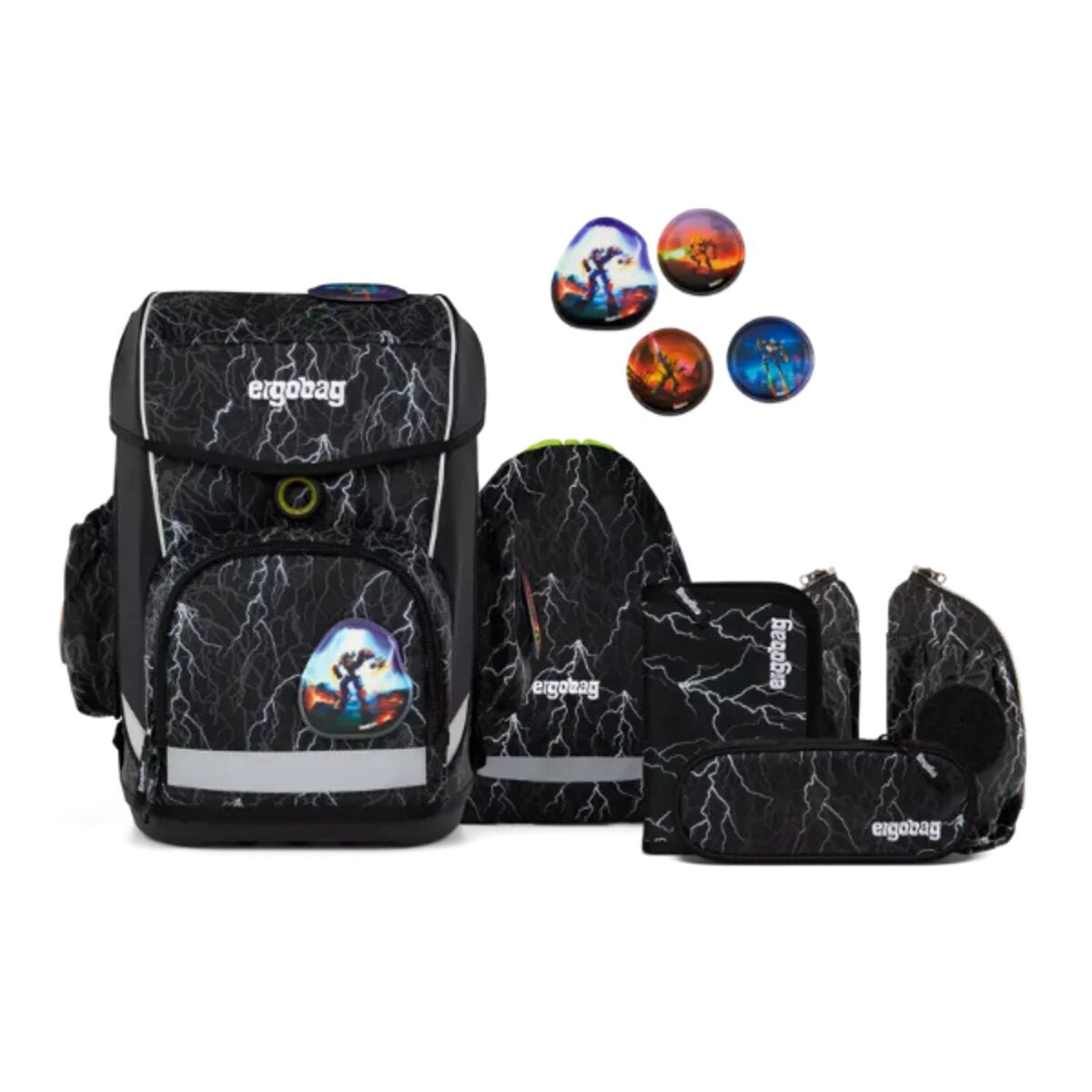 ergobag CUBO LIGHT Schulrucksack-Set Super ReflektBär, 6-teilig