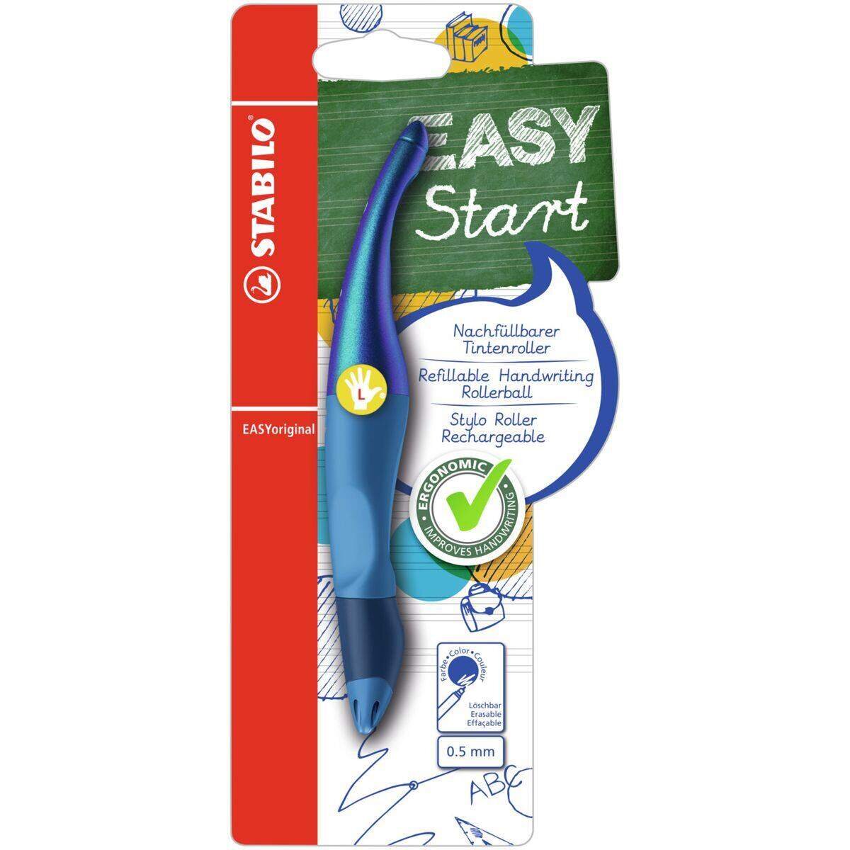 Ergonomischer Tintenroller für Linkshänder - STABILO EASYoriginal Holograph Edition in blau - Einzelstift - Schreibfarbe blau (löschbar) - inklusive Patrone