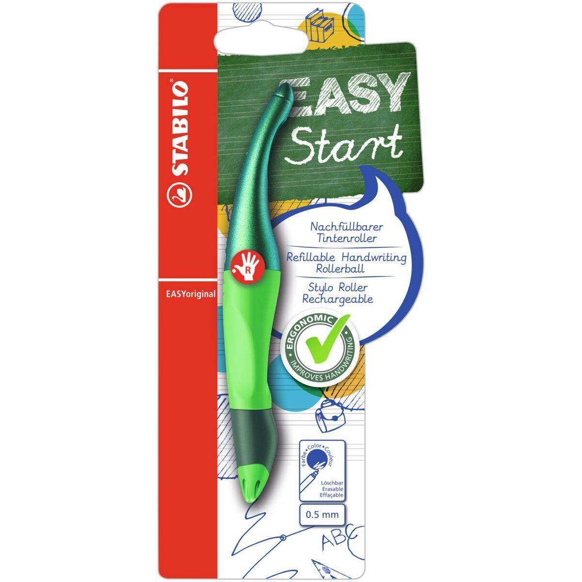 Ergonomischer Tintenroller für Rechtshänder - STABILO EASYoriginal Holograph Edition in grün - Einzelstift - Schreibfarbe blau (löschbar) - inklusive Patrone