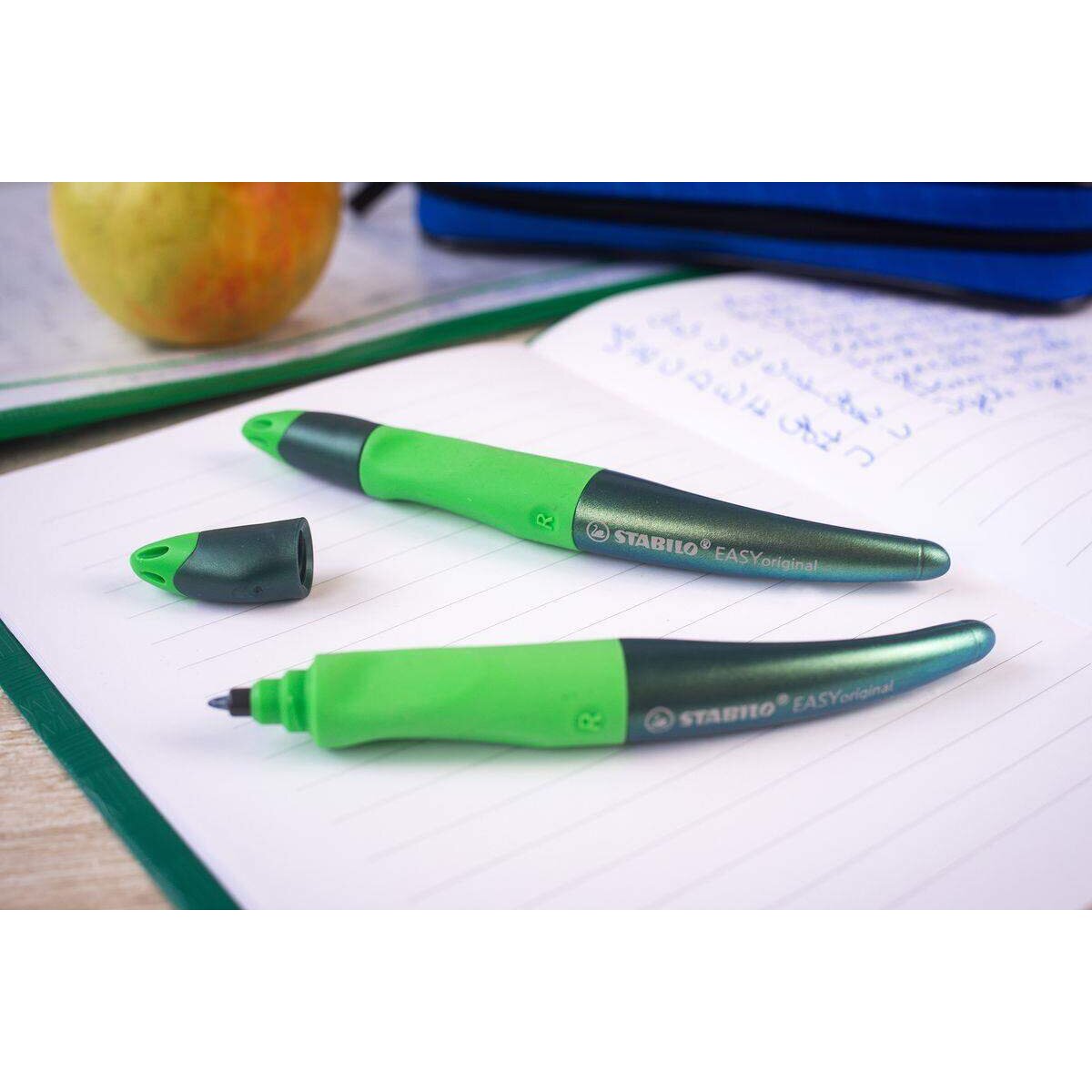 Ergonomischer Tintenroller für Rechtshänder - STABILO EASYoriginal Holograph Edition in grün - Einzelstift - Schreibfarbe blau (löschbar) - inklusive Patrone