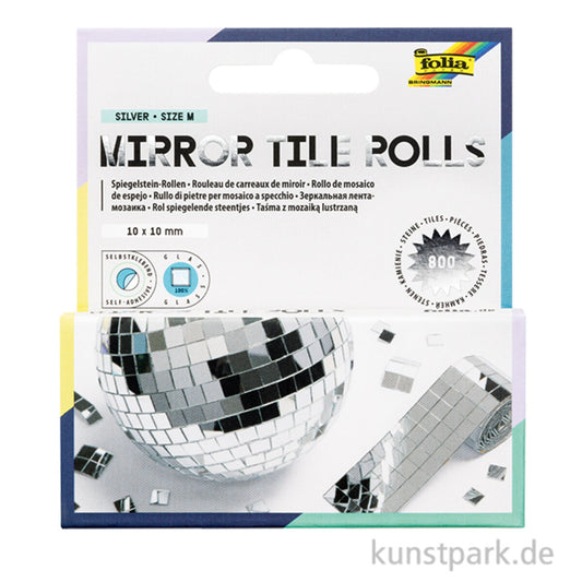 folia Mirror Tile Rolls Size M, Spiegelsteine Rollen, Steine 10 x 10 mm, 2 Rollen á 4 cm x 1 m