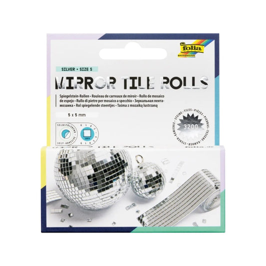 folia Mirror Tile Rolls Size S, Spiegelsteine Rollen,Steine 5 x 5 mm, 2 Rollen á 4 cm x 1 m