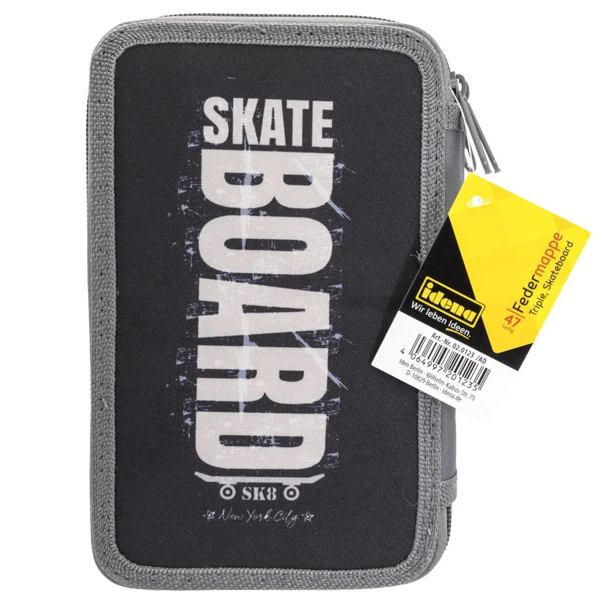 Idena Federmappe Skateboard Triple, 47-teilig