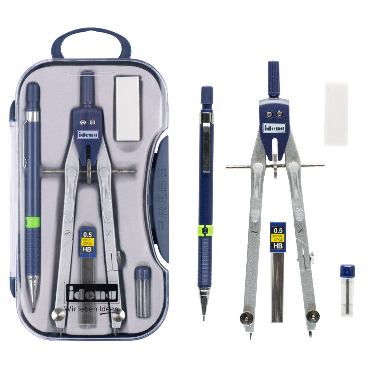 Idena Zirkel-Set mit Bleistift Radierer Minen, 5-teilig