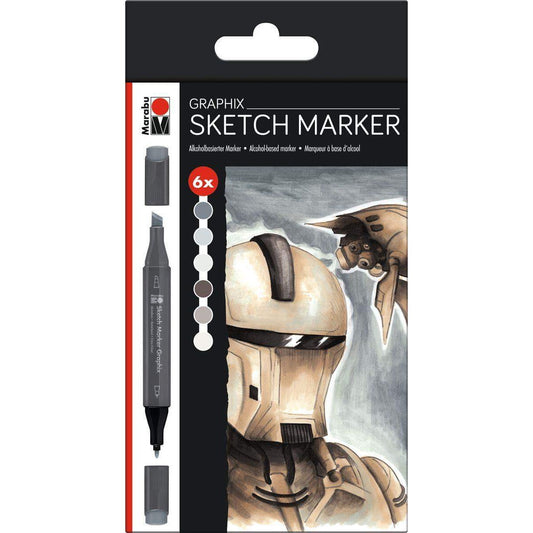 Marabu Sketch Marker Graphix 6er-Sortierung ALPHA ROBOT