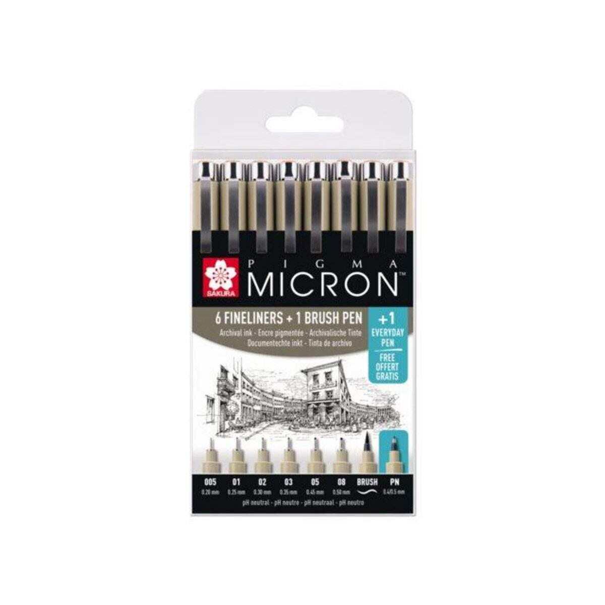 Royal Talens Sakura Pigma Micron Fineliner Set + 1 Brush Pen