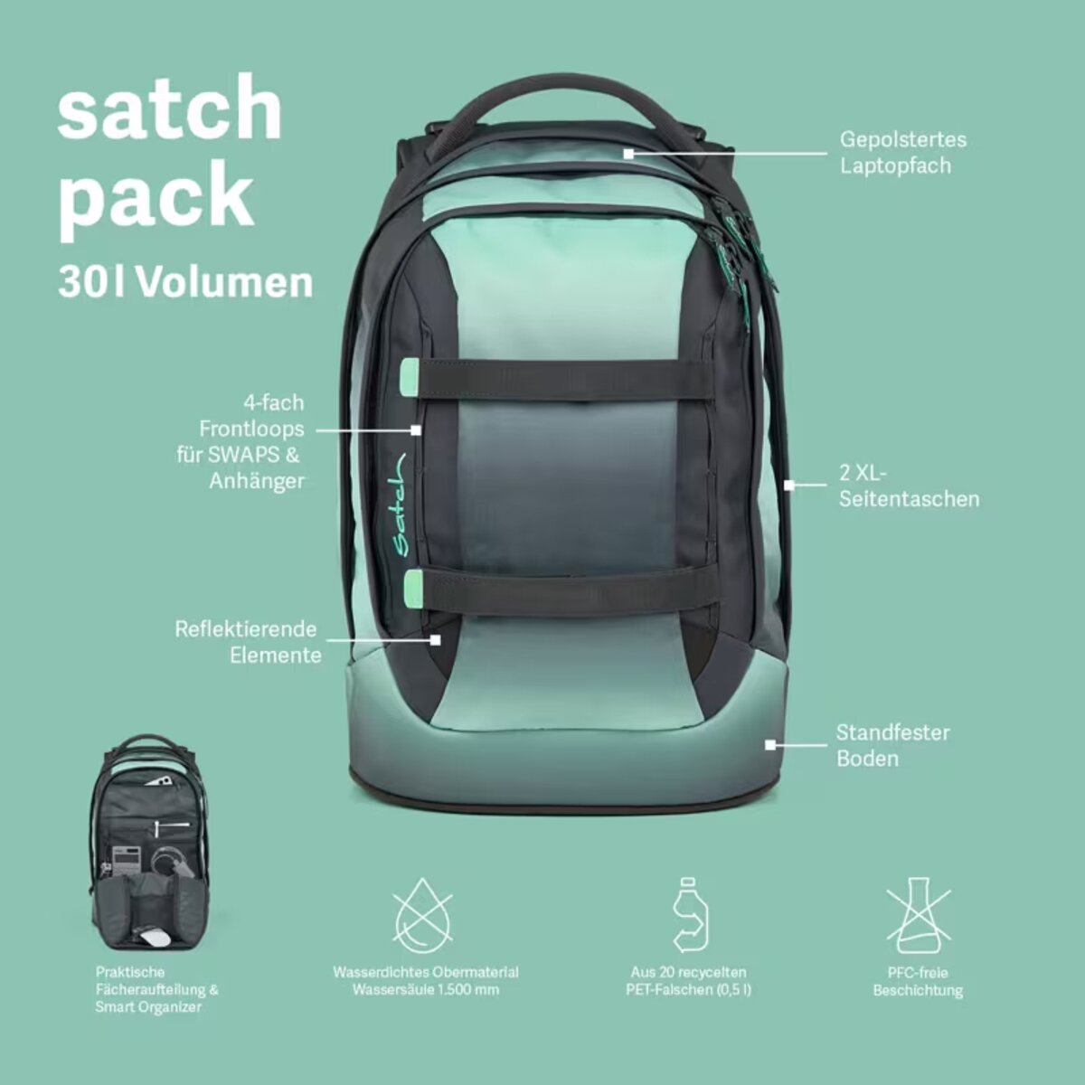 Satch Pack Set Schulrucksack Hidden Rainbow schwarz 30 Liter 4teilig