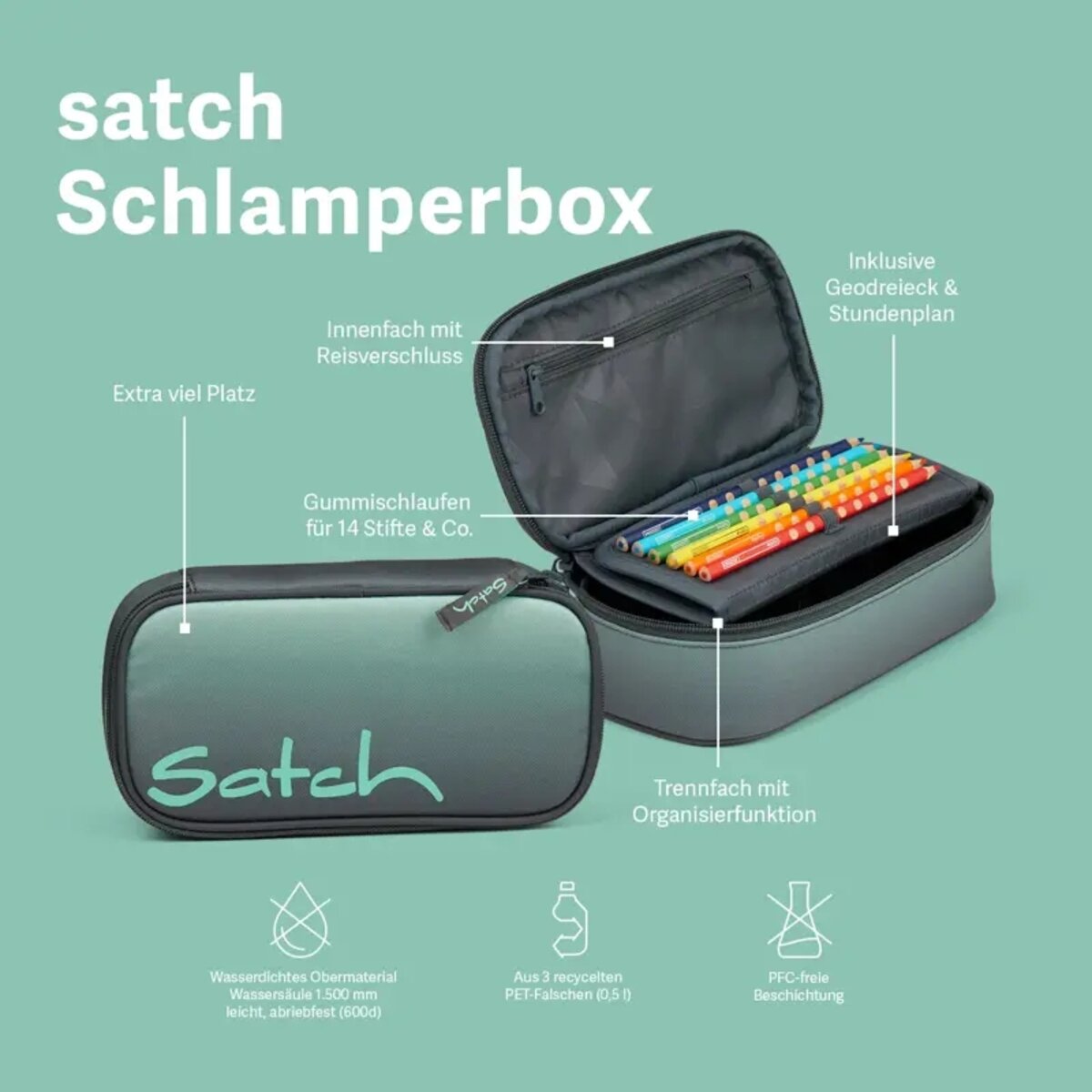 Satch Schlamperbox Seismic Green schwarz grün 22 x 6 x 10 cm