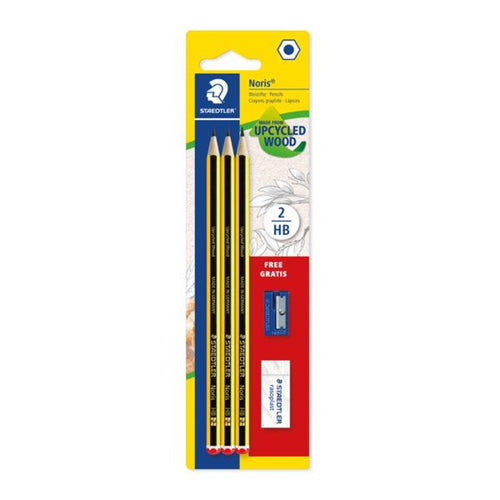 STAEDTLER® Noris® 120 Bleistift, Blisterkarte mit 3 Bleistiften HB, 1 Radierer und Kunststoffspitzer