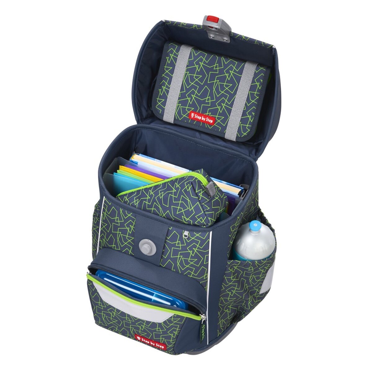 Step by Step BASIS Schulranzen-Set Green Geometric, 4-teilig