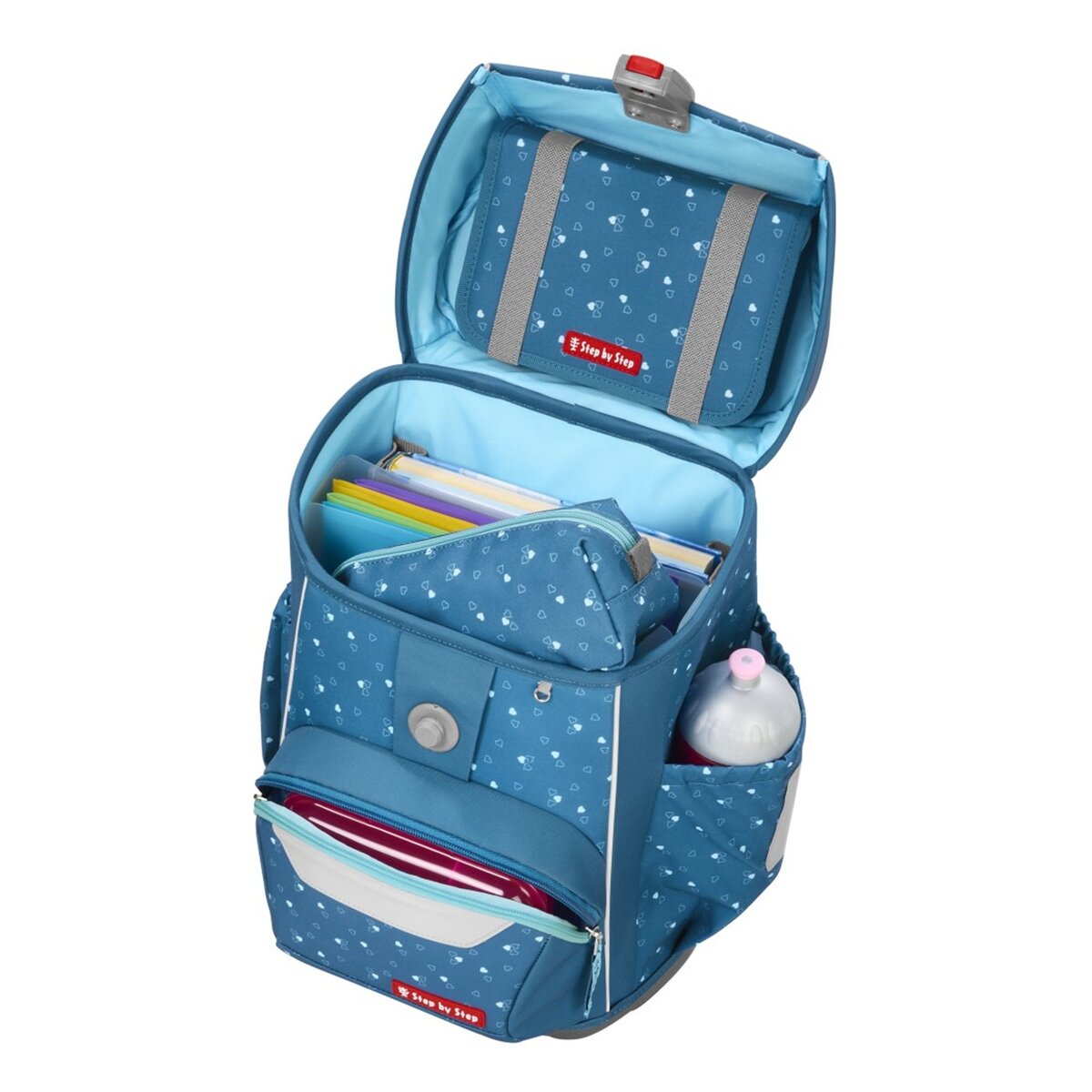 Step by Step BASIS Schulranzen-Set Blue Hearts, 4-teilig