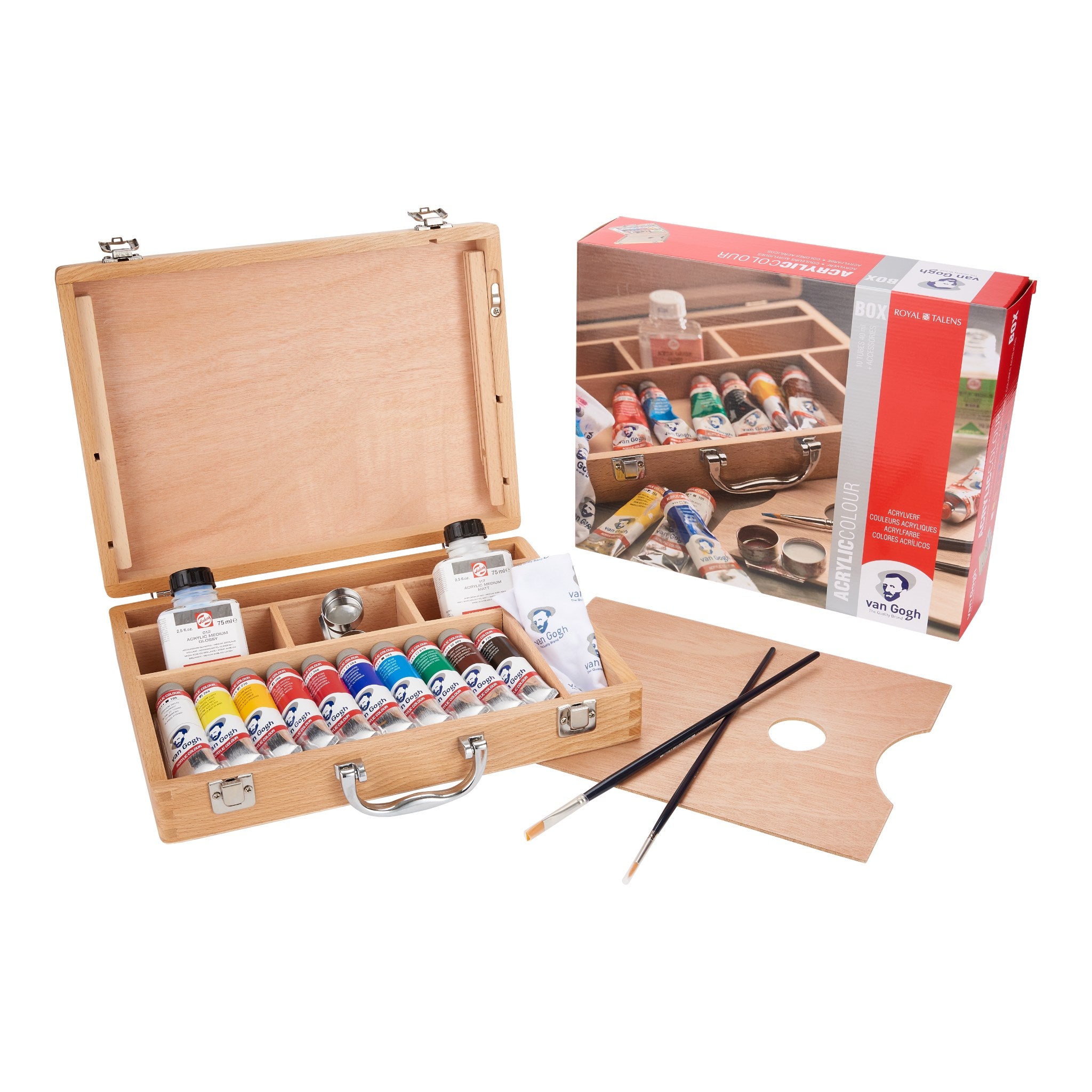 Van Gogh Holzkasten Acrylfarben Basic mit 10 Farben in 40 ml-Tuben + Zubehör
