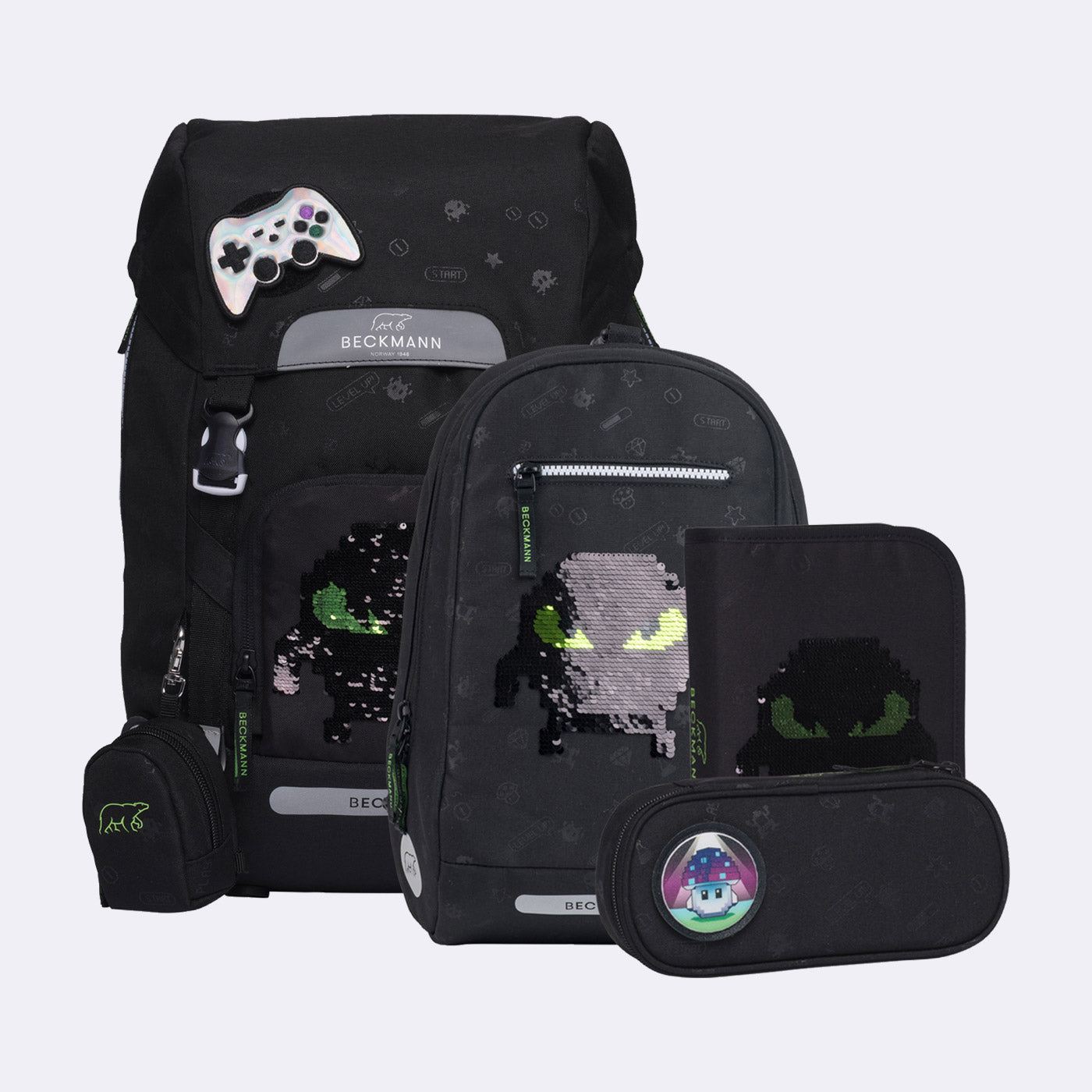 Beckmann Classic Maxi Schulranzen 6-teiliges Set, Pixel