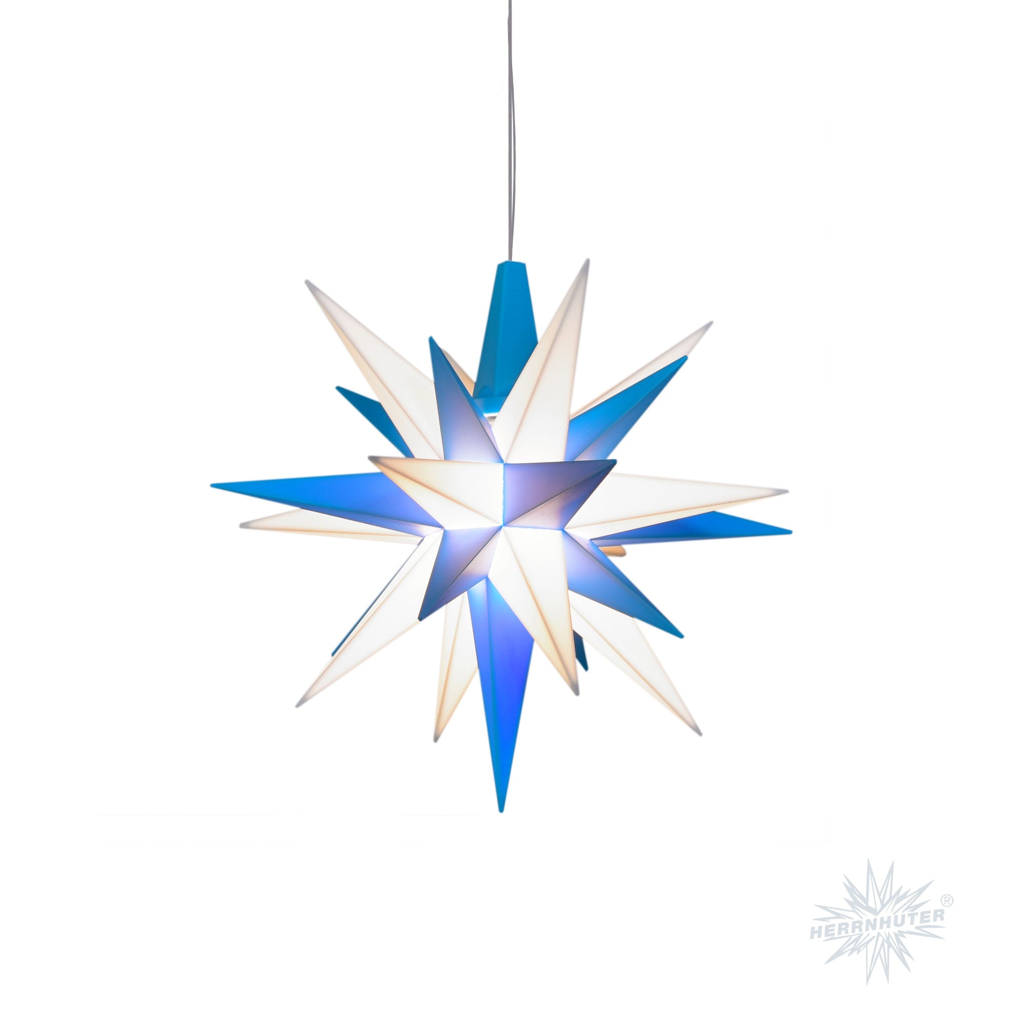 Herrnhuter Stern A1e blau/weiß, ca. 13cm, Plastik, inkl. LED E10
