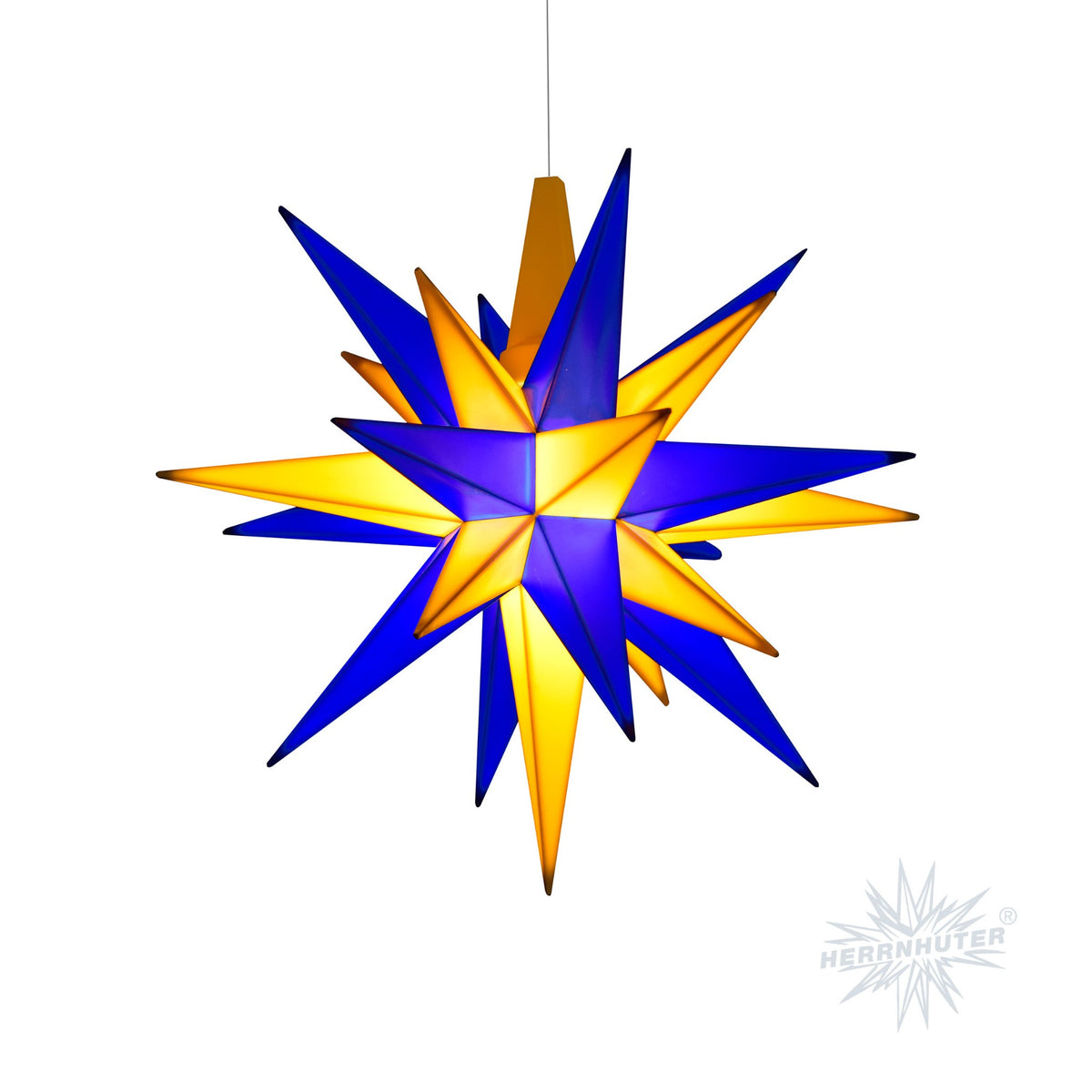 Herrnhuter Stern A1e blau/gelb Oberlausitz Edition, ca. 13cm, Plastik, inkl. LED E10