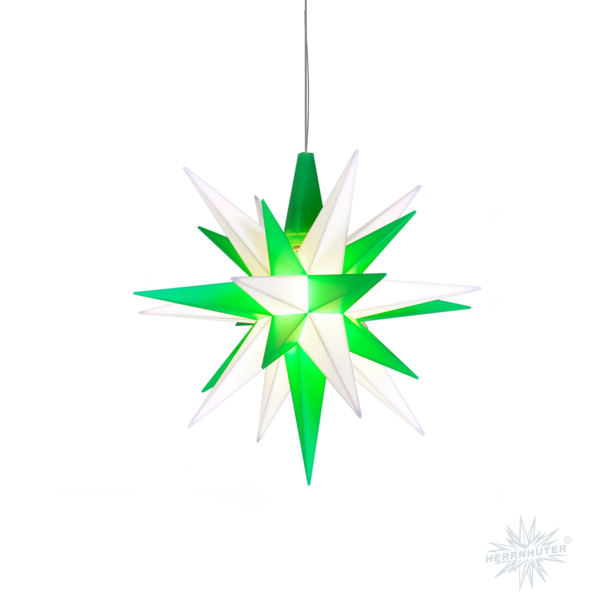 Herrnhuter Stern A1e grün/weiß, ca. 13cm, Plastik, inkl. LED E10