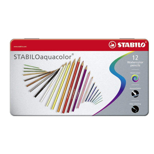 Aquarell-Buntstift - STABILO aquacolor - 12er Metalletui - mit 12 verschiedenen Farben