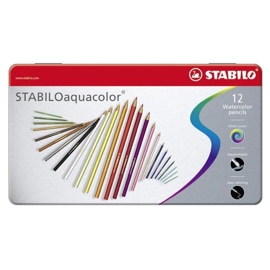 Aquarell-Buntstift - STABILO aquacolor - 12er Metalletui - mit 12 verschiedenen Farben
