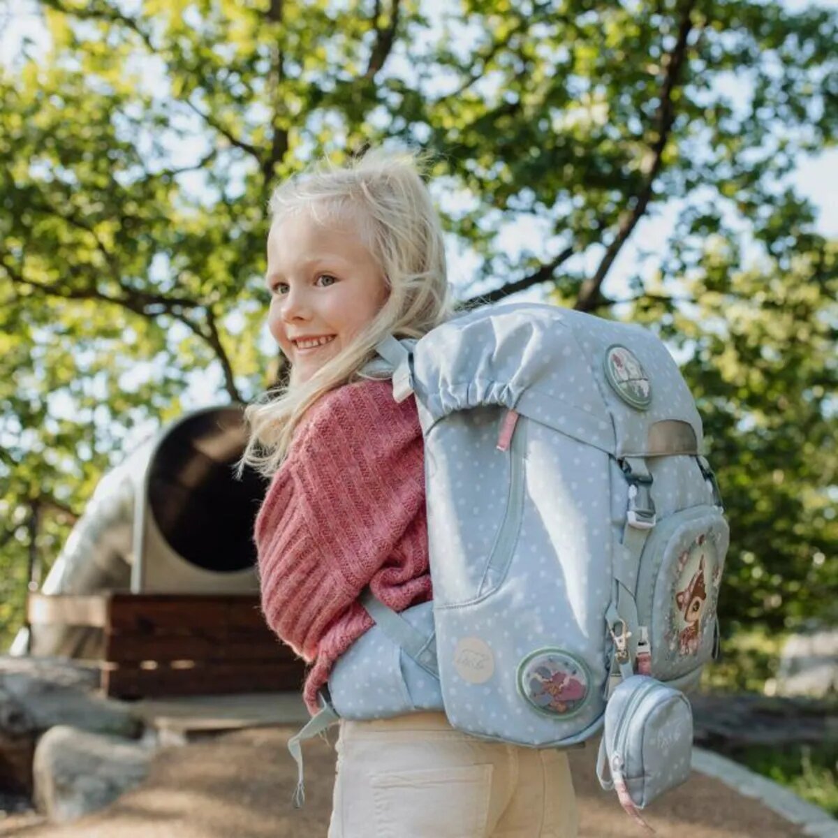 Beckmann Schulrucksack-Set Classic Forest Deer Dusty Mint, 7-teilig