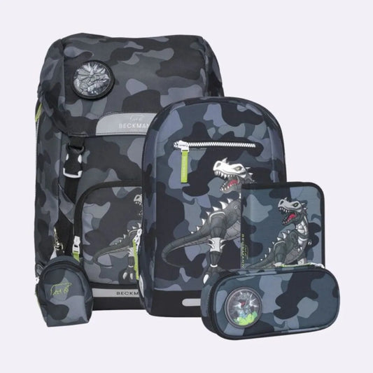 Beckmann Schulrucksack-Set Classic Maxi Camo Rex, 6-teilig