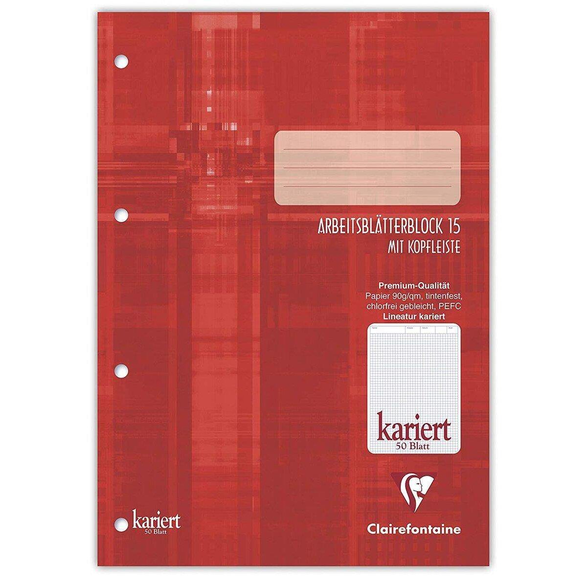 Clairefontaine Arbeitsblätterblock DIN A4, 50 Blatt, kariert