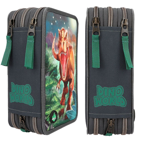 Depesche Dino World 3-Fach Federtasche LED grau