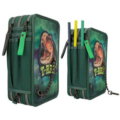 Depesche Dino World 3-Fach Federtasche Mit Kette Grün