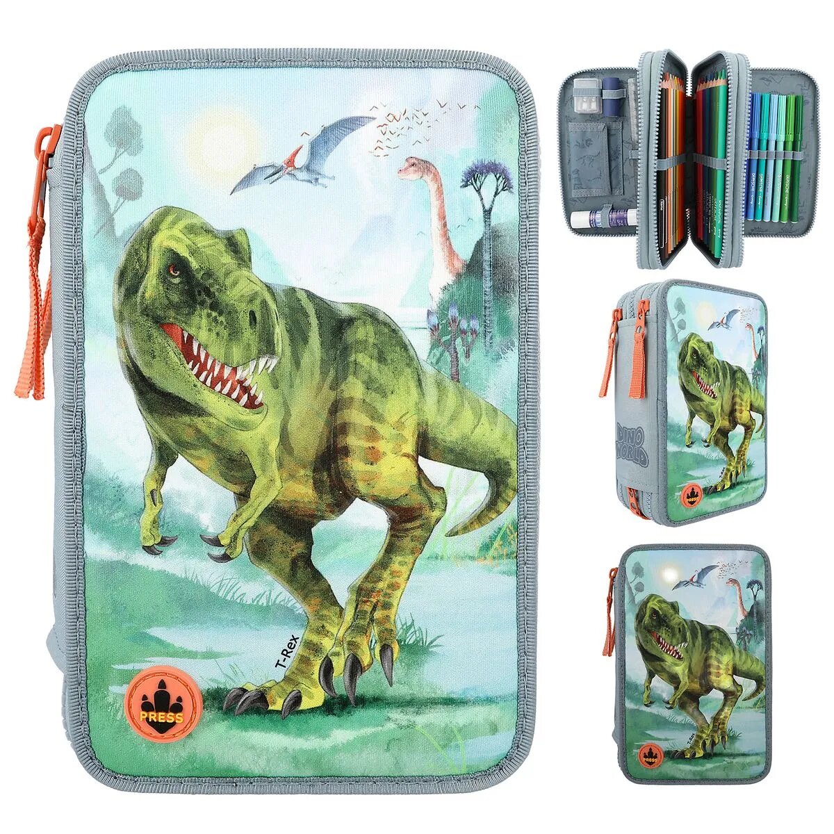 Depesche 12166 Dino World 3-Fach Federtasche LED T-Rex