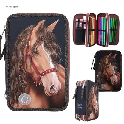 Depesche Miss Melody 3 Fach Federtasche LED GLITTER HORSE