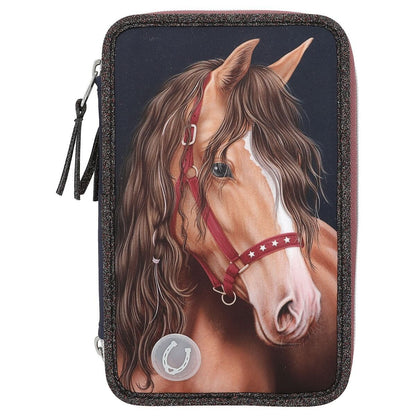 Depesche Miss Melody 3 Fach Federtasche LED GLITTER HORSE