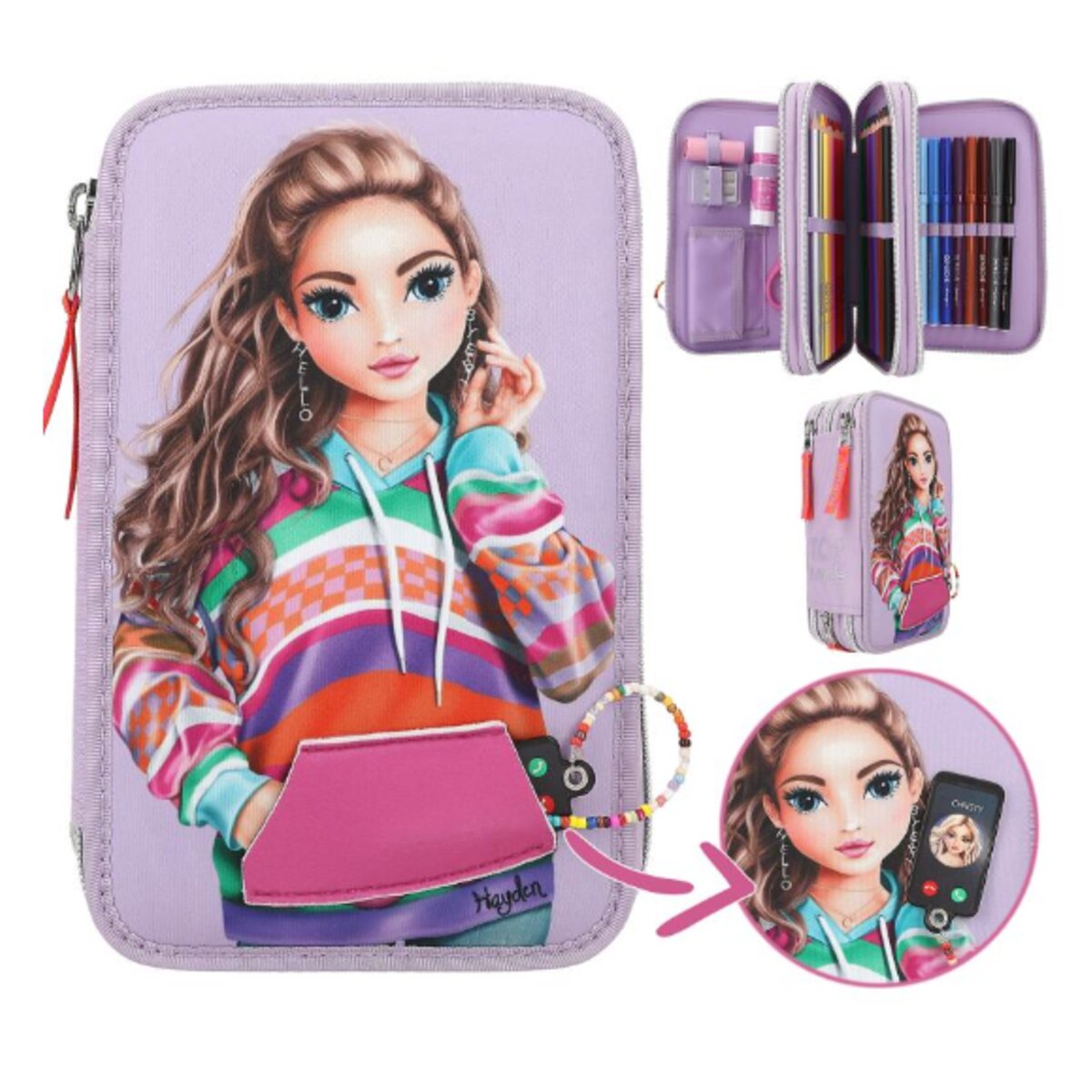 Depesche 12842 TOPModel 3 Fach Federtasche mit appliziertem Smartphone JOY