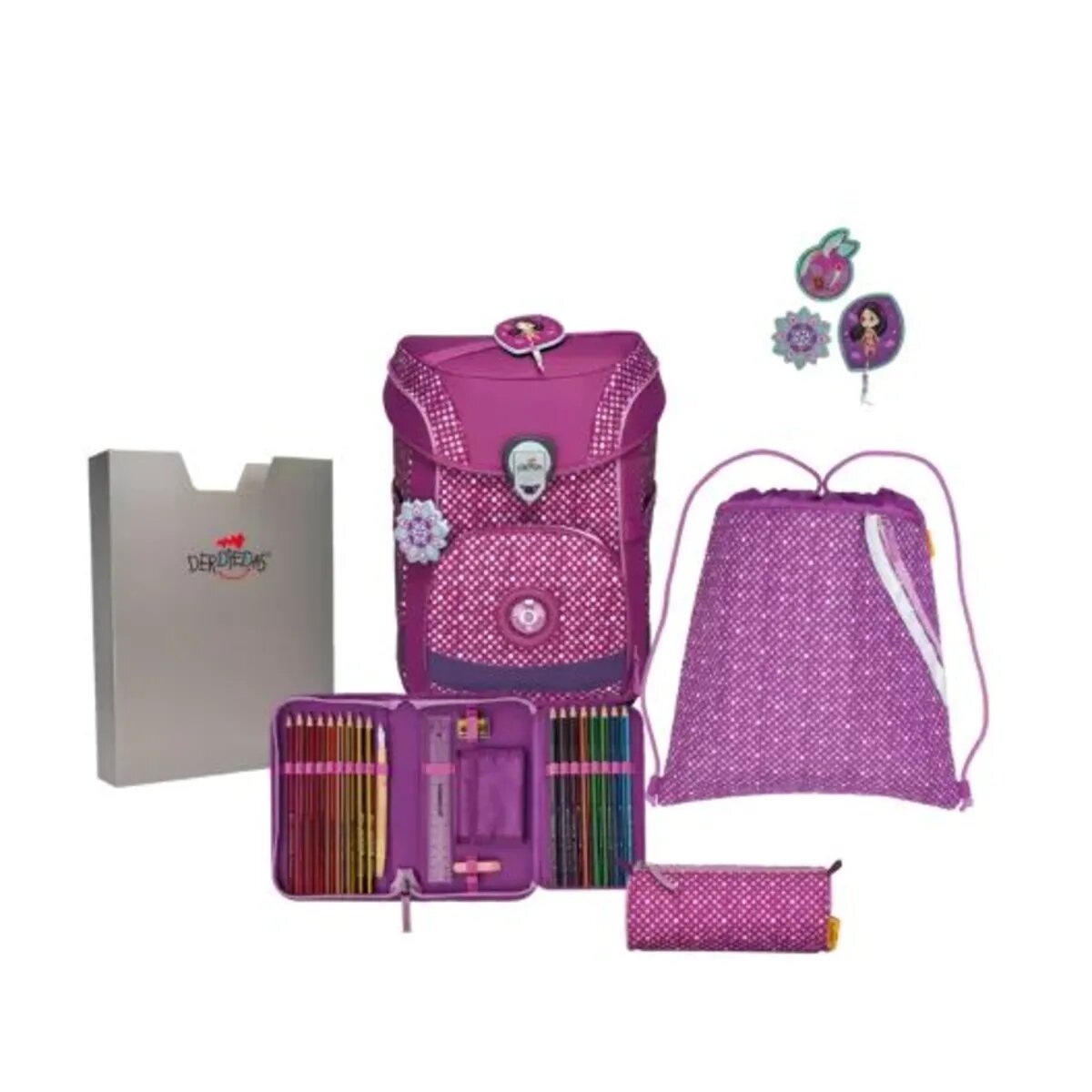 DerDieDas Schulranzen-Set Ergoflex Easy Purple Dots, 5-teilig