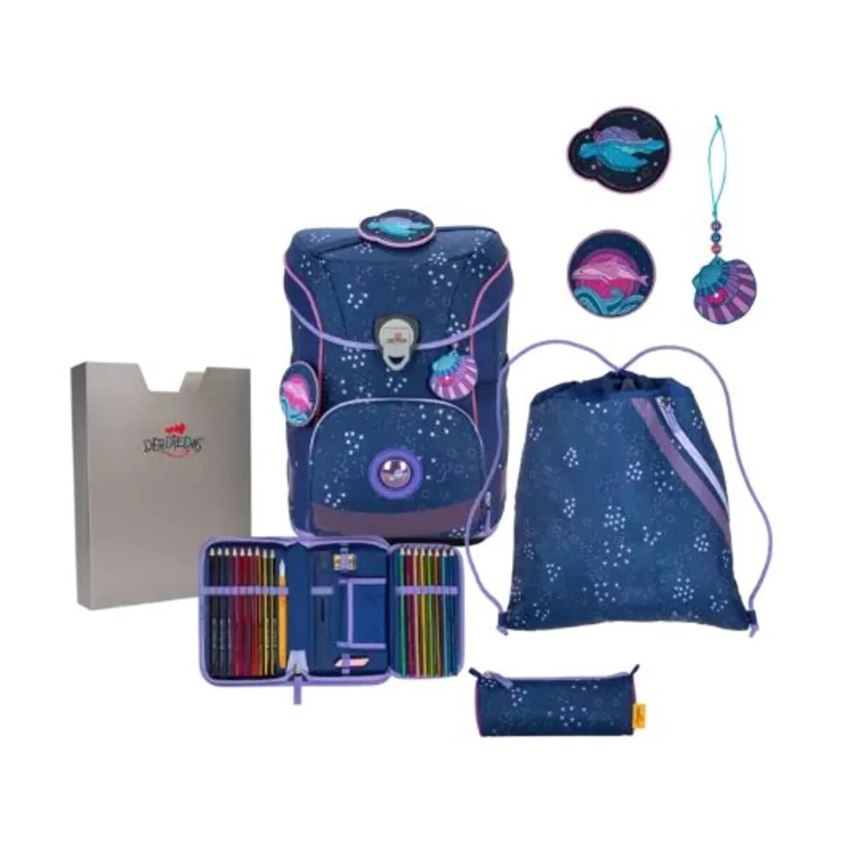 DerDieDas Schulranzen-Set Ergoflex Easy Deep Ocean, 5-teilig