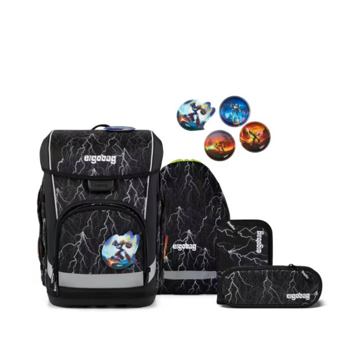 ergobag cubo light Schulranzen-Set ReflektBär Schwarz Weiß 5-teilig 19 Liter