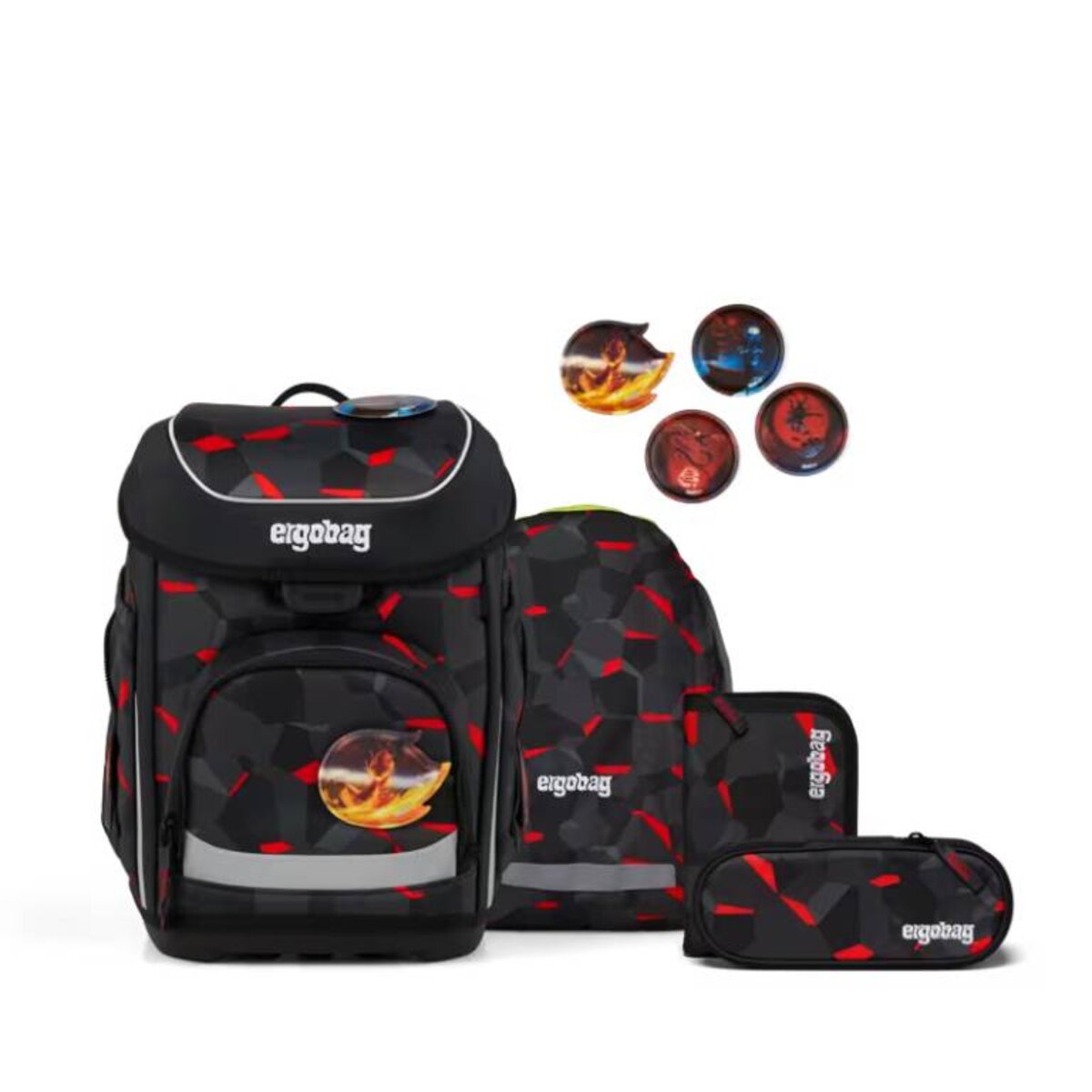ergobag cubo Set Schulranzen-Set TaekBärdo Grau Rot 5-teilig 19 Liter