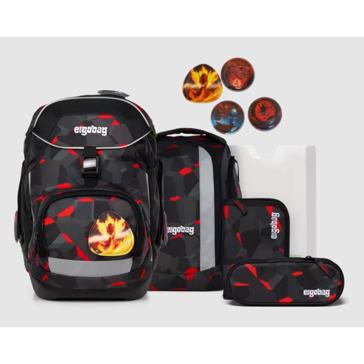 ergobag Pack Set Schulrucksack-Set TaekBärdo, 6-teilig Grau Rot 20 Liter