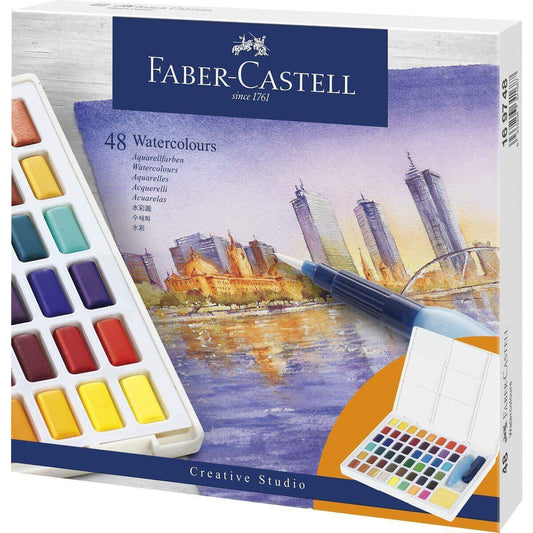 Faber-Castell Aquarellfarben in Näpfchen, 48er Etui inkl. Wassertankpinsel