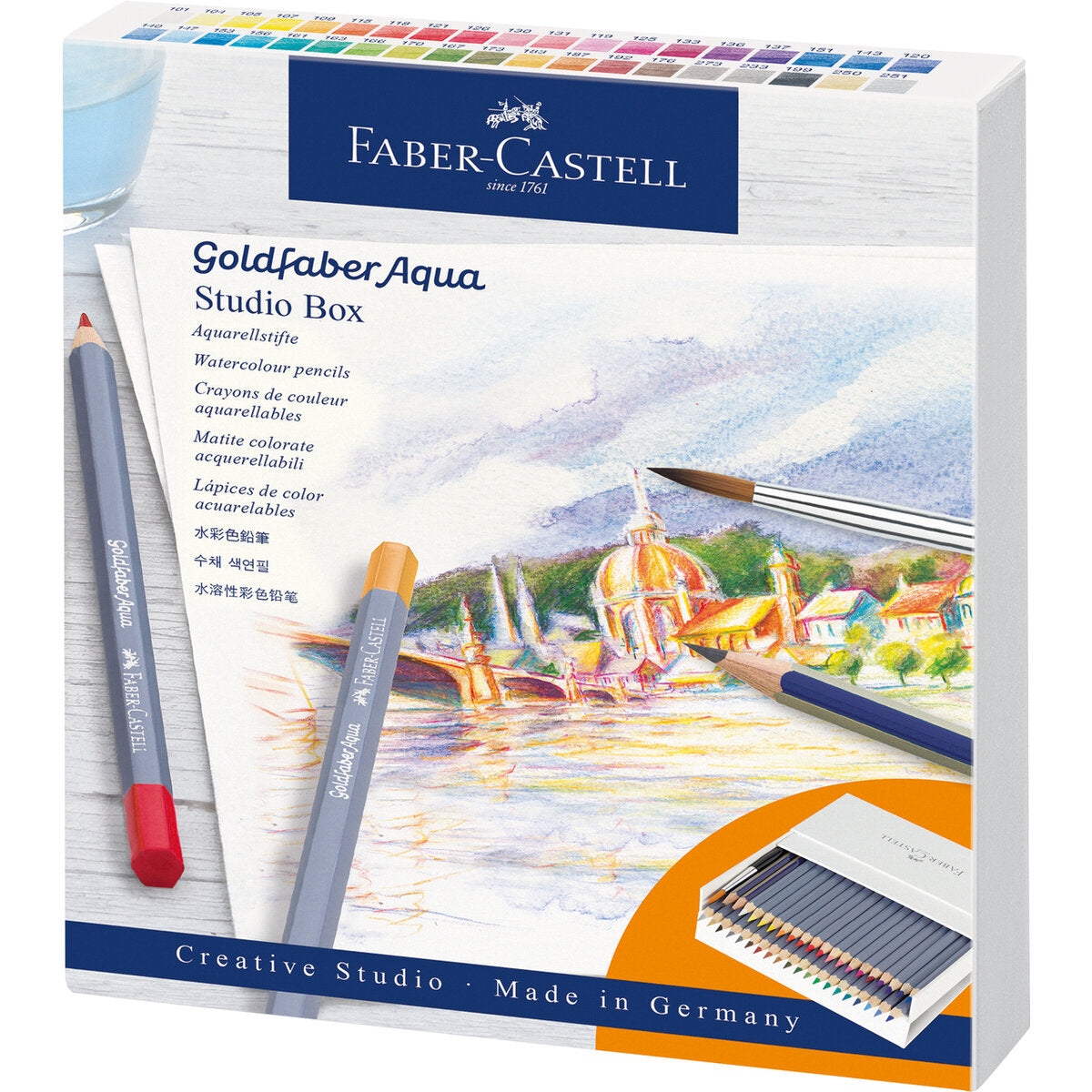 Faber-Castell Aquarellstifte Goldfaber Aqua, 38er Studio Box inklusive Zubehör